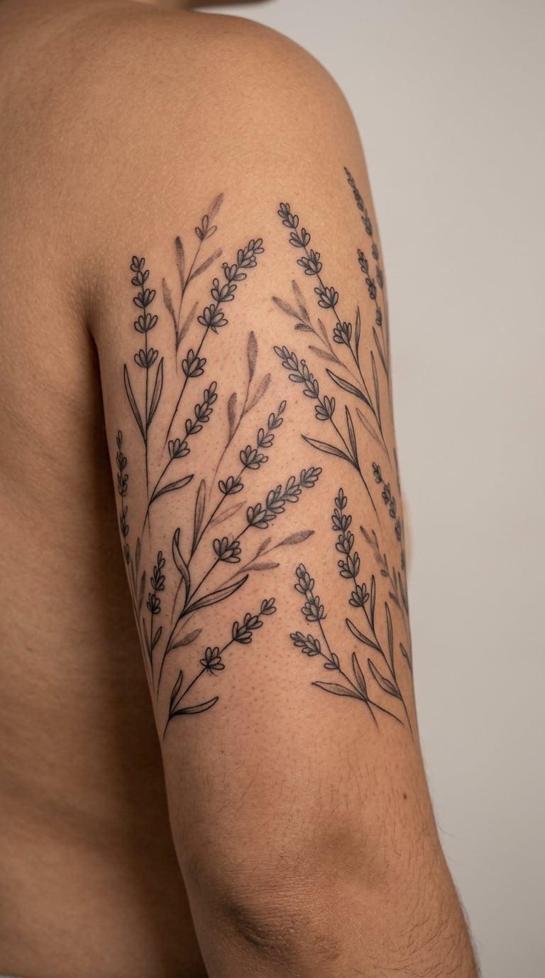 The Lavender Field Half-Sleeve on the Upper Arm