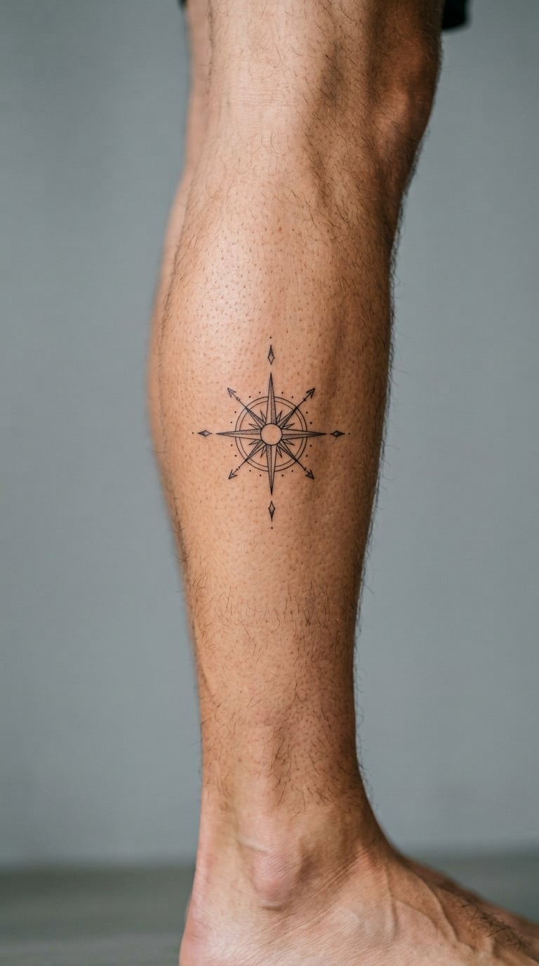 Fine-Line Compass Running Vertical Up the Shin