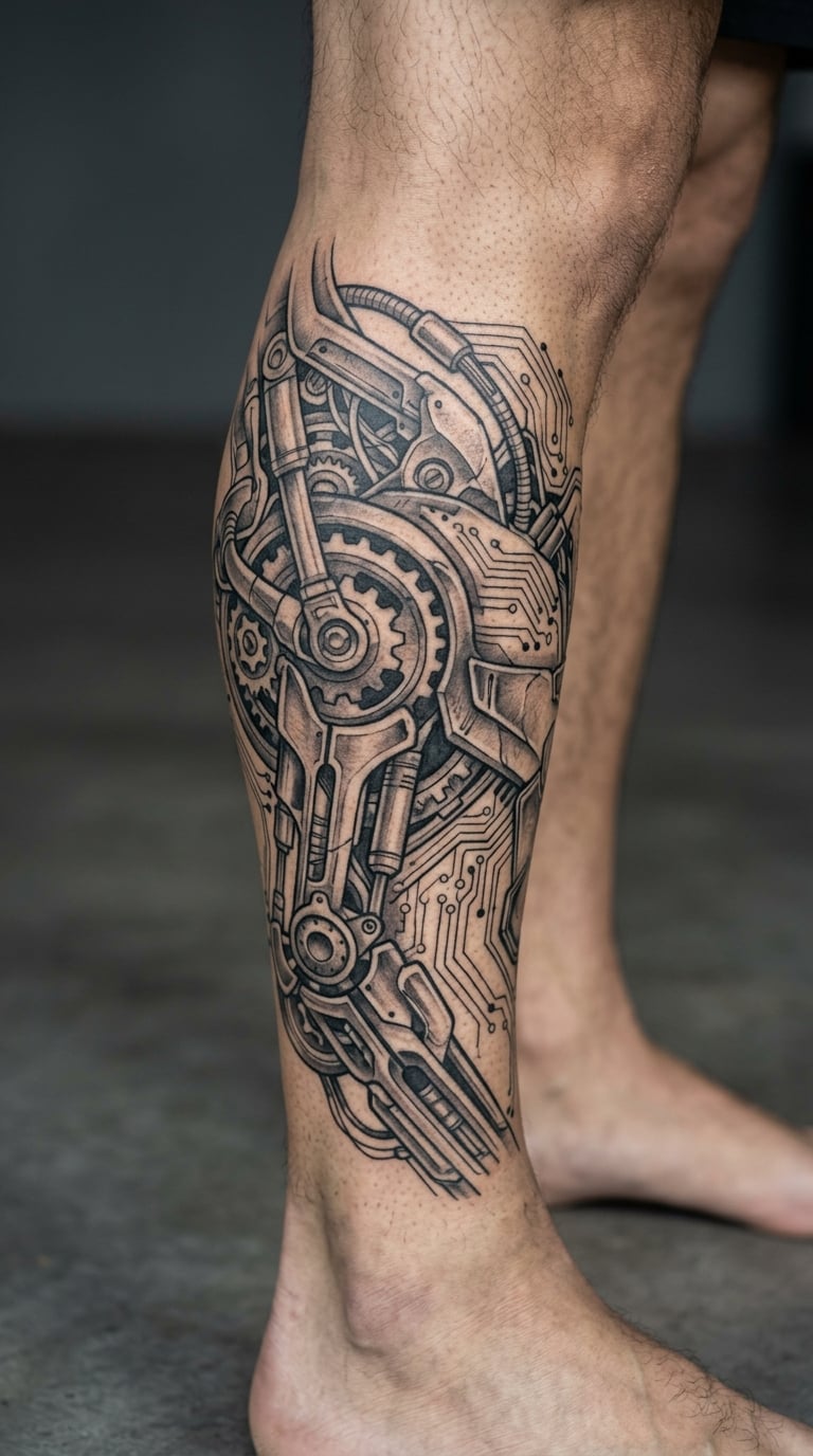 Blackwork Tiger Straddling the Calf