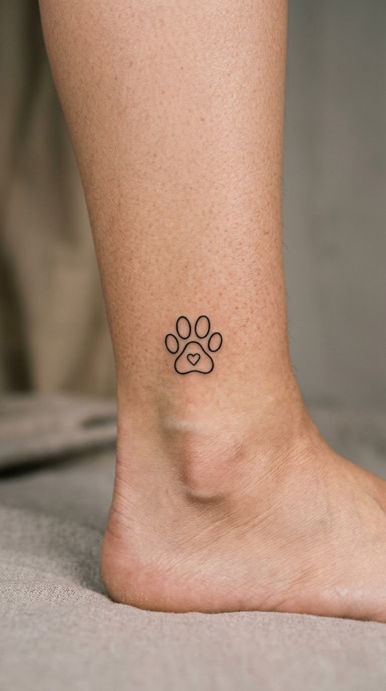 Minimal Paw Print with Heart Detail