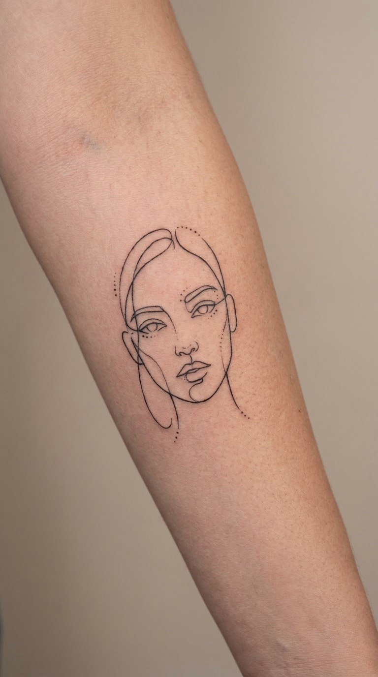 Abstract Female Face in Contour Lines