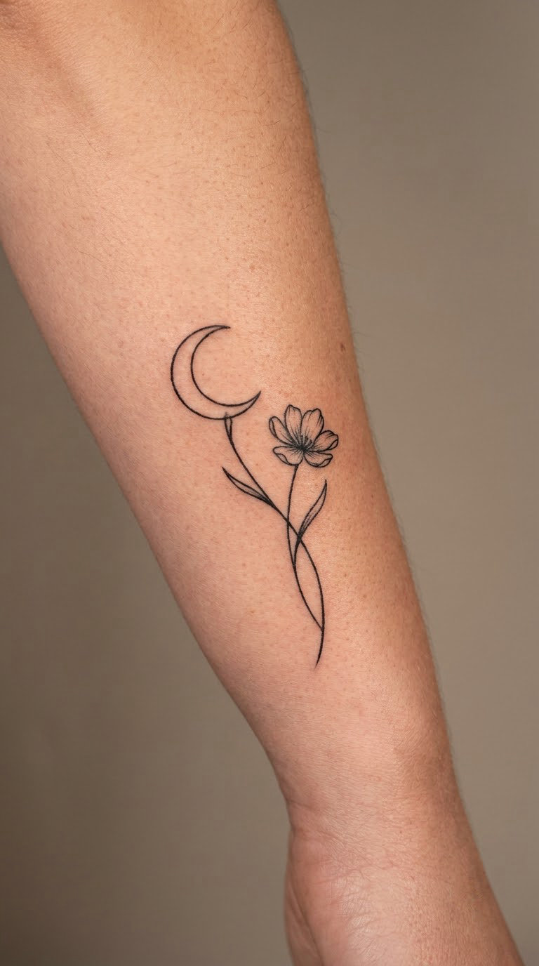 Crescent Moon and Wildflower