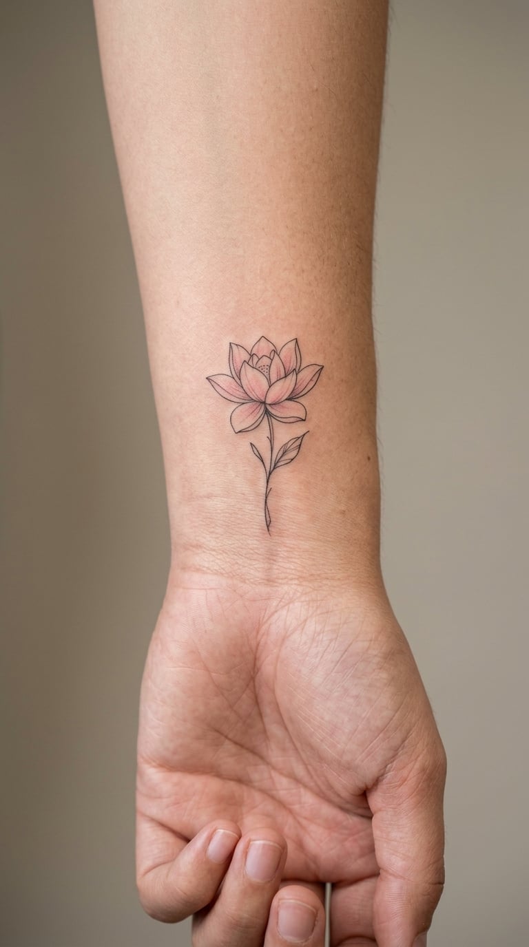 Fine-Line Lotus on the Inner Wrist