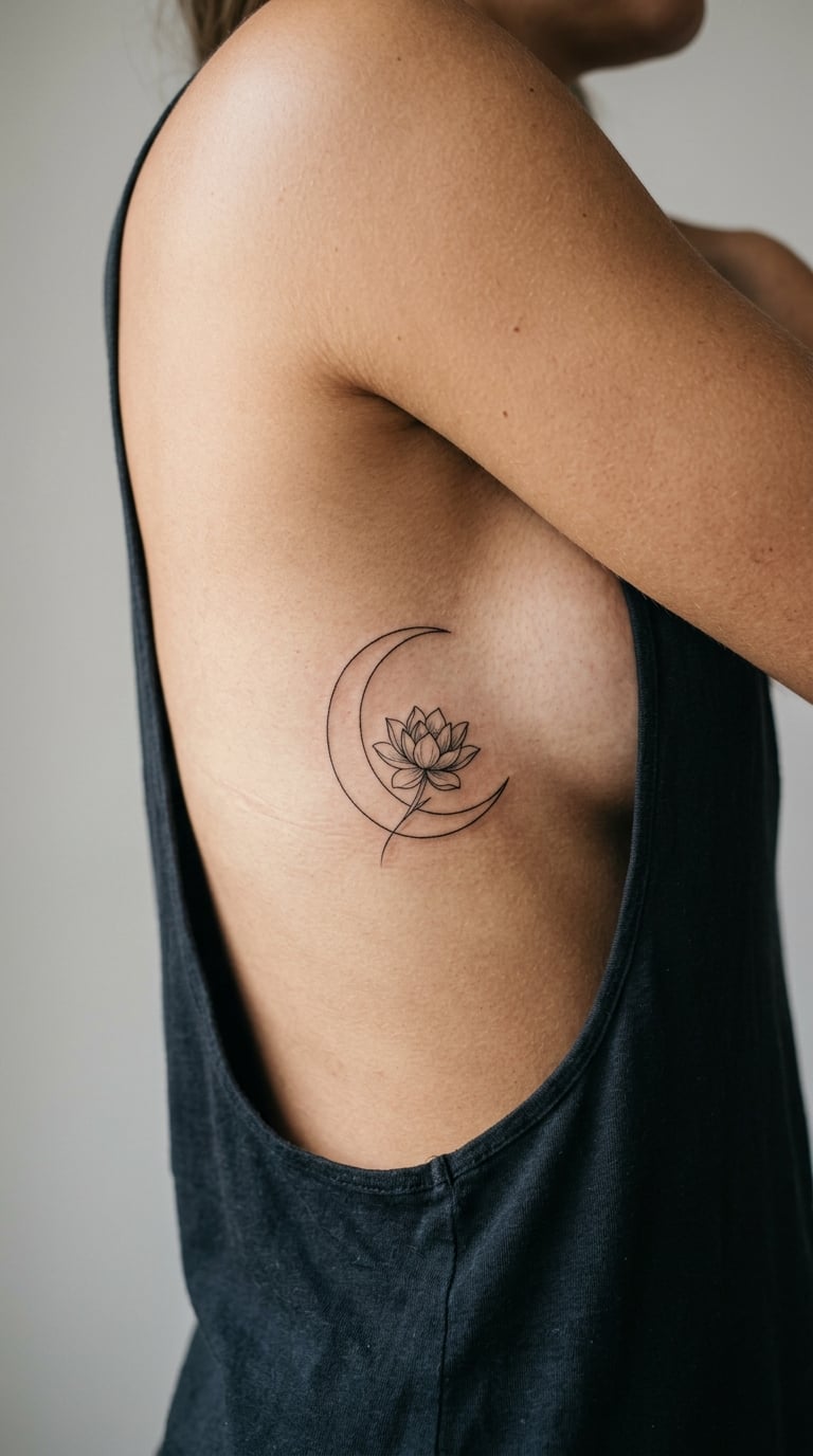 Crescent Moon and Lotus on the Rib
