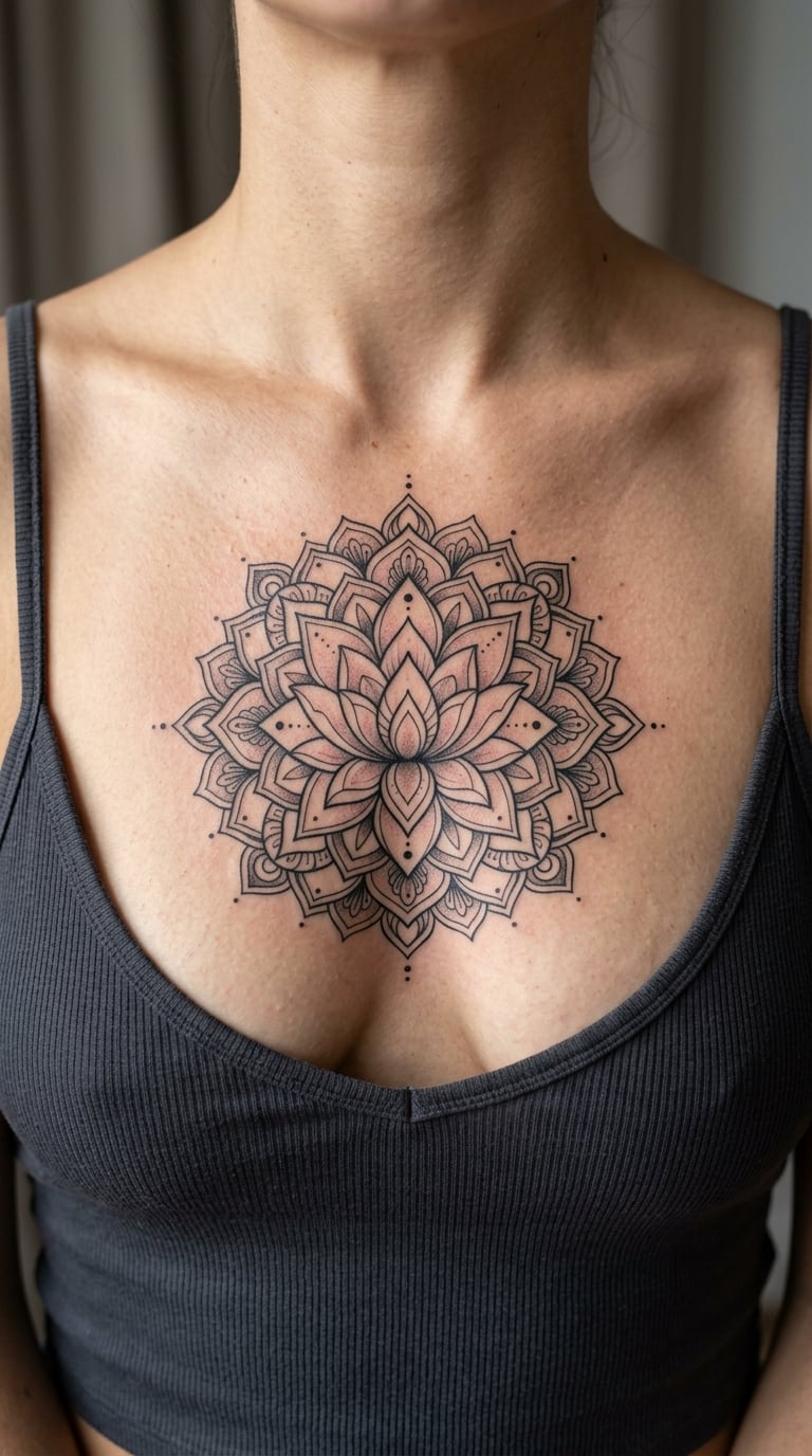 Mandala Lotus Across the Sternum