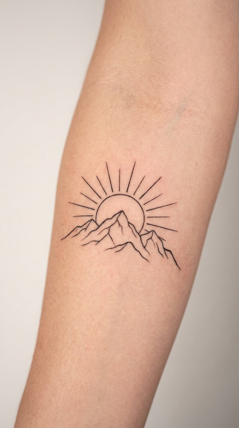 Mountain and Sunrise Linework