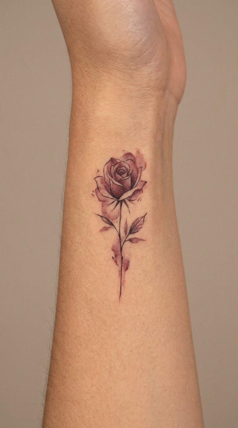 Single Rose with Watercolor Wash