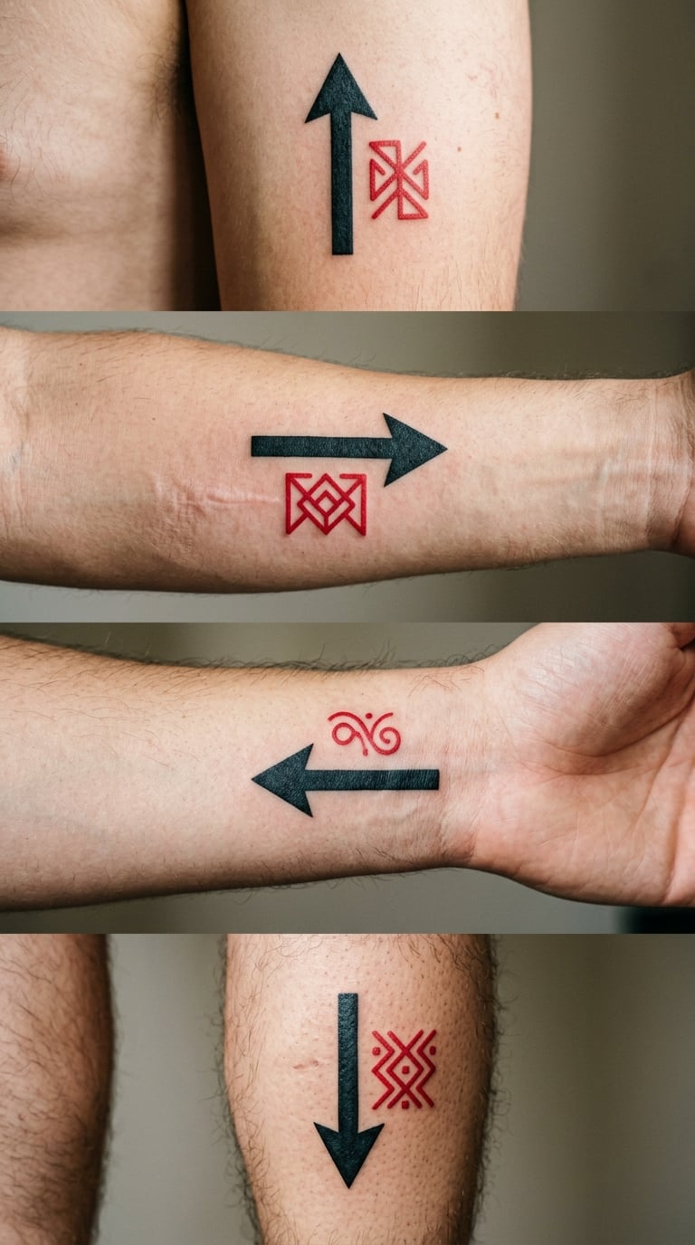 Matching Street-Sign Arrow Tattoos