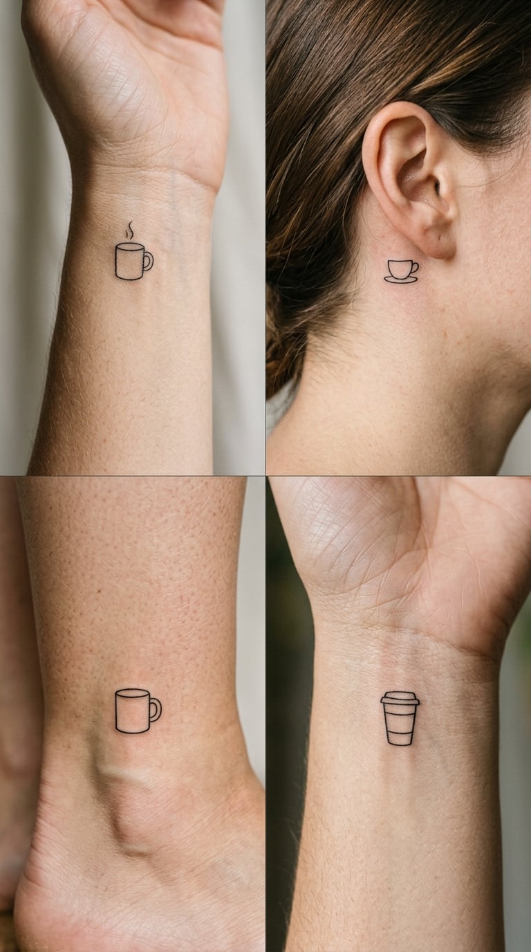 Four Coffee Cup Line Drawings