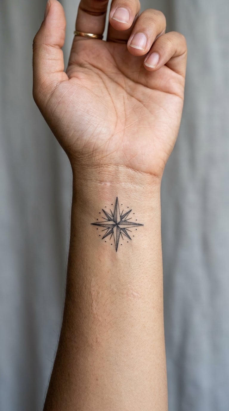 Hand-Poked Dotwork Compass Rose