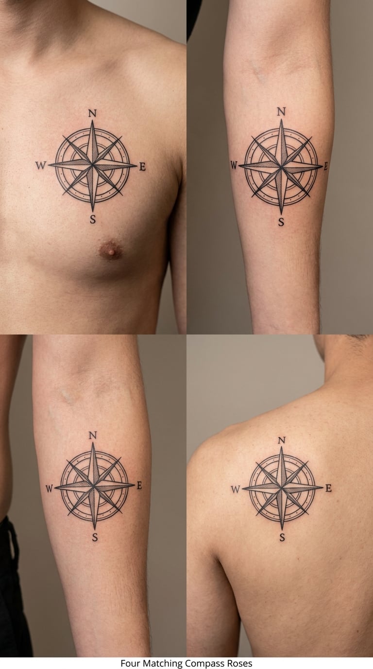 Four Matching Compass Roses