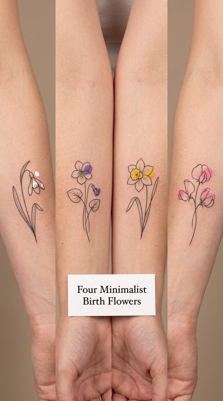 Four Minimalist Birth Flowers