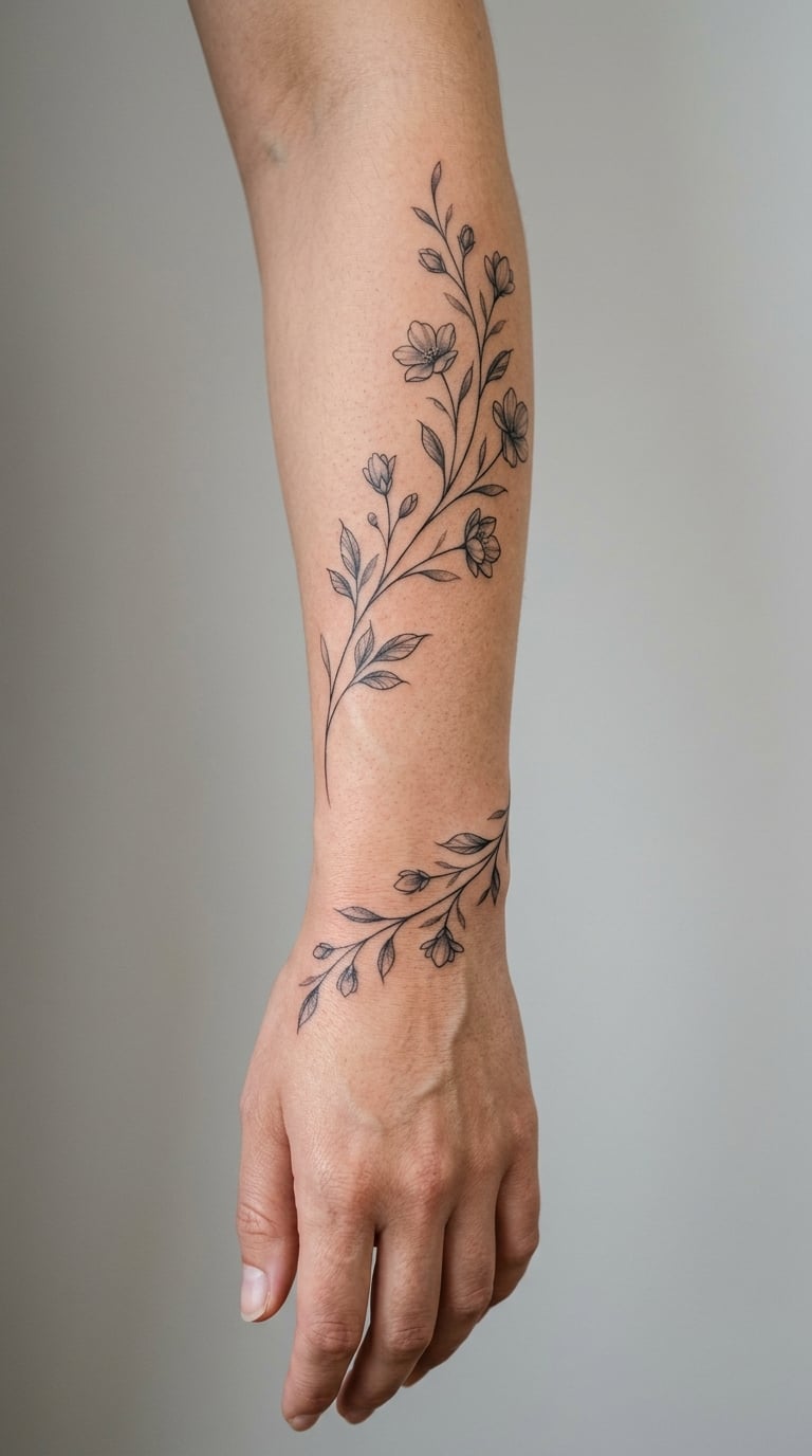 Matching Floral Branch Tattoos