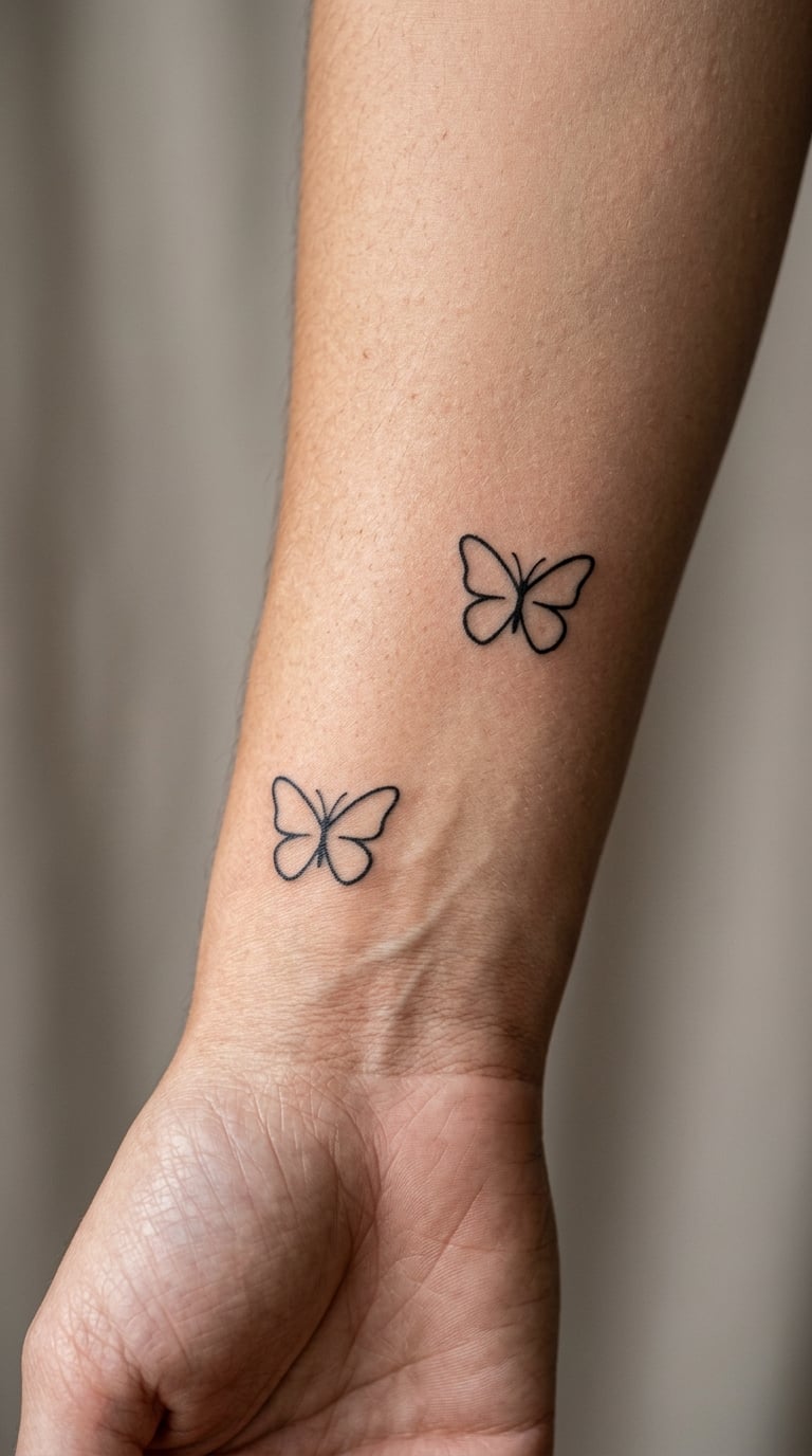 Matching Butterfly Line Tattoos