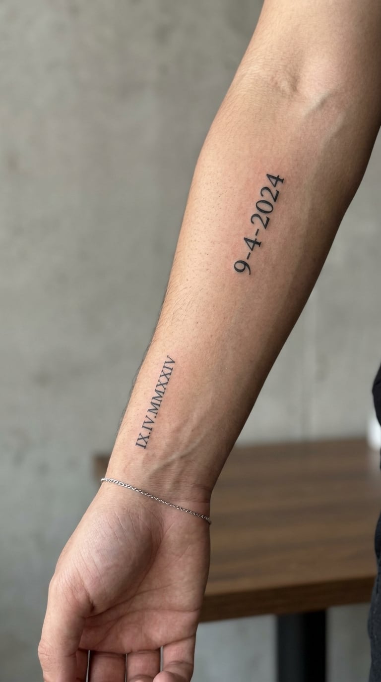 Matching Date and Roman Numeral Tattoos