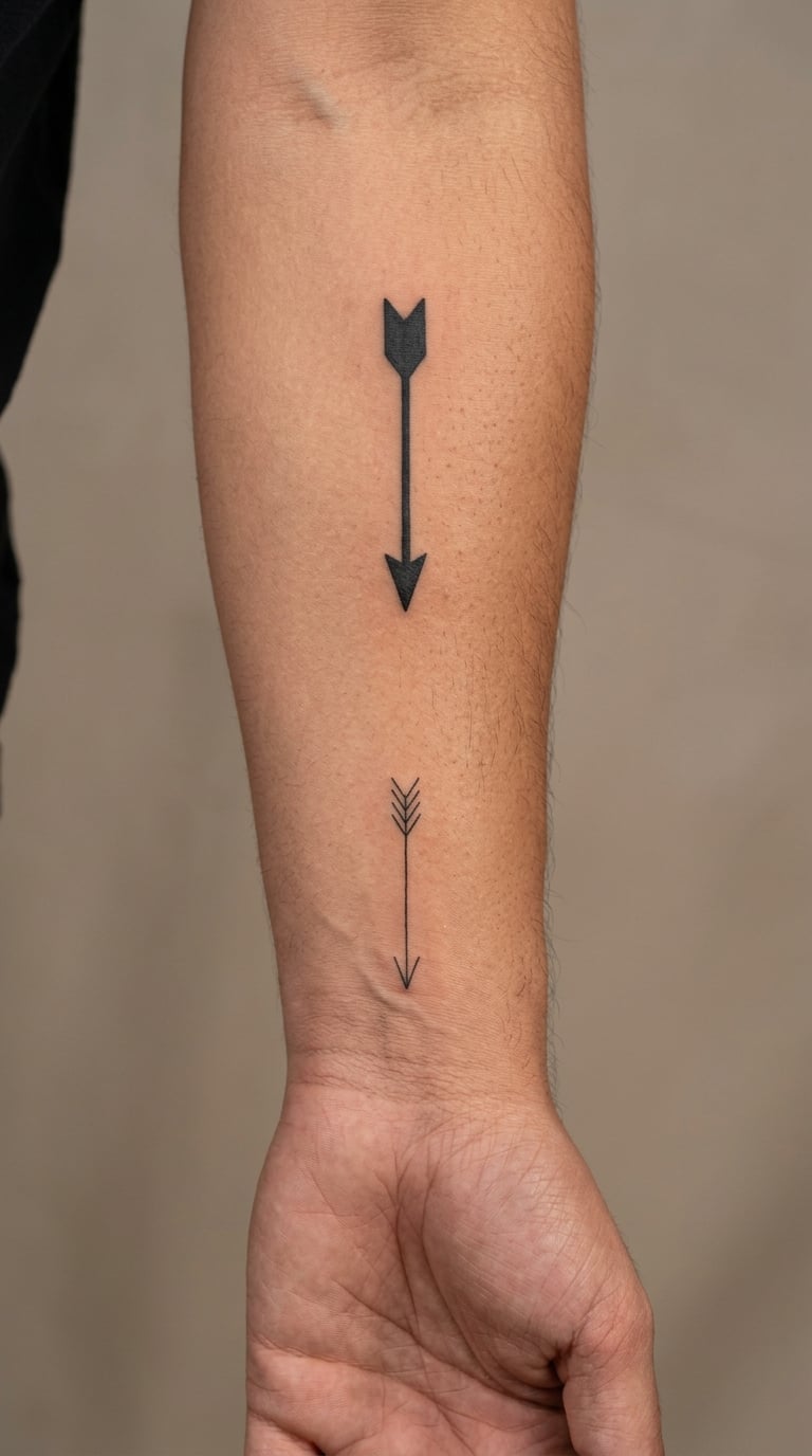 Matching Arrow and Line Tattoos