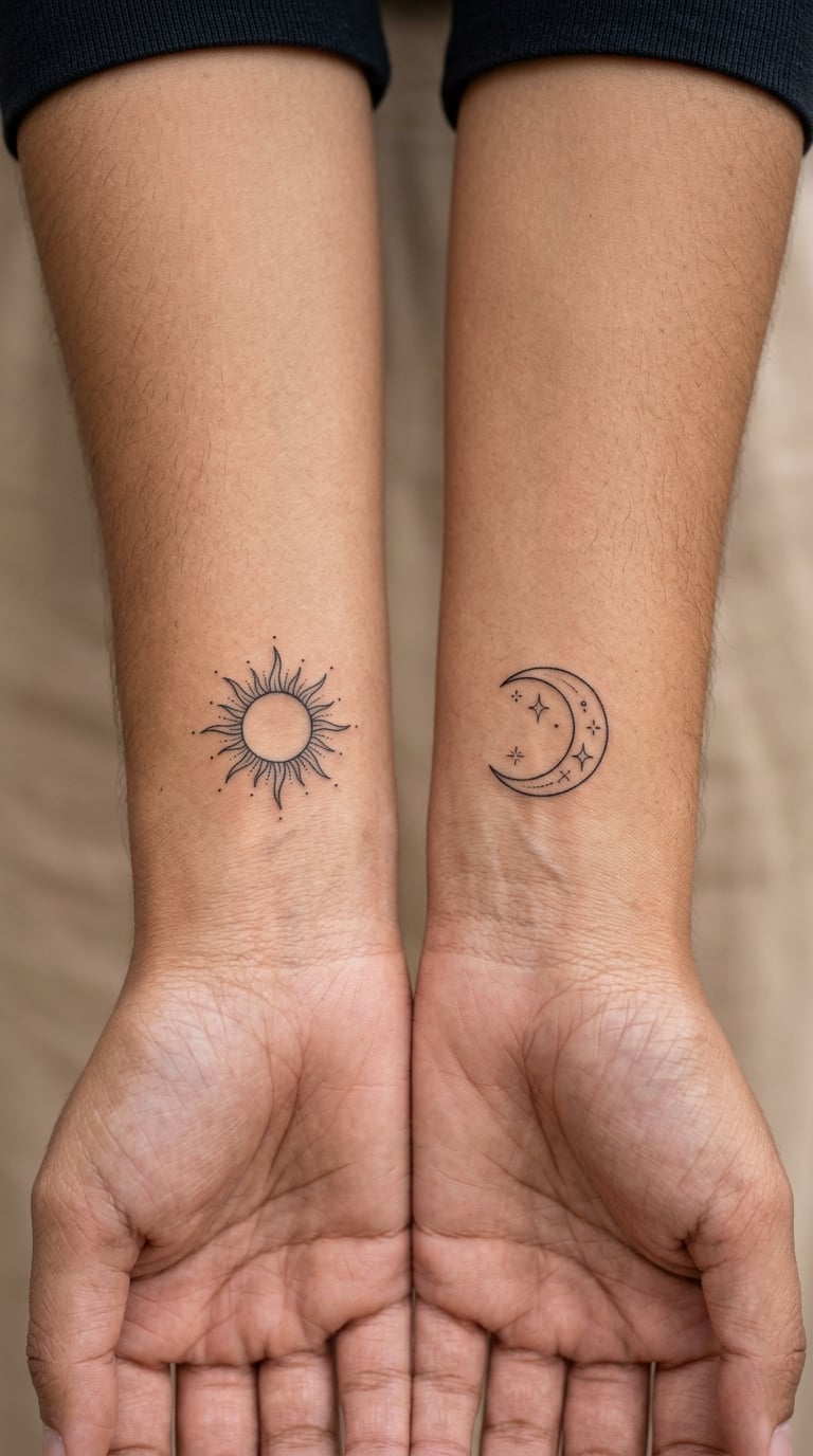 Matching Sun and Moon Micro-Tattoos