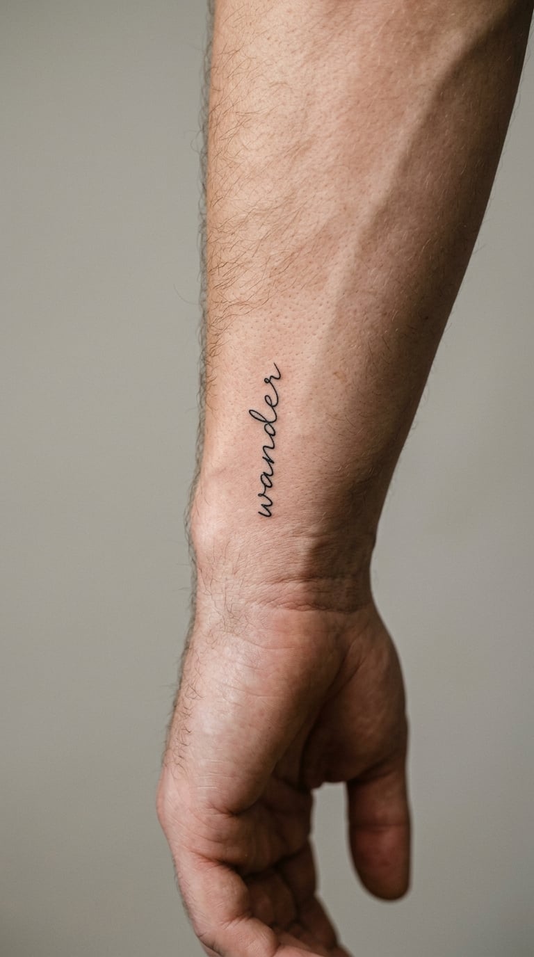 One-Word Fine-Line Script on the Outer Wrist