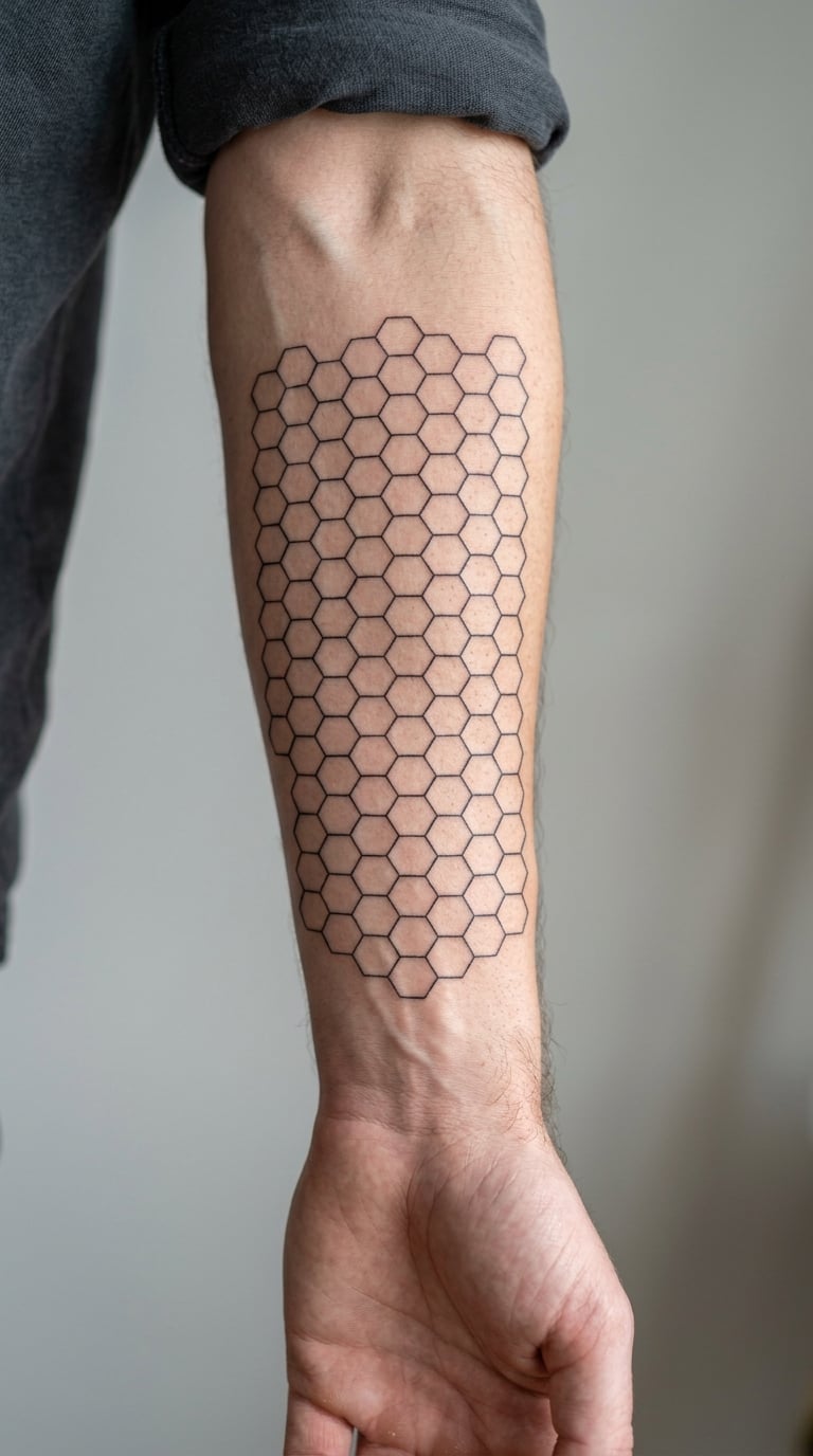 Fine-Line Hexagon Grid on the Forearm