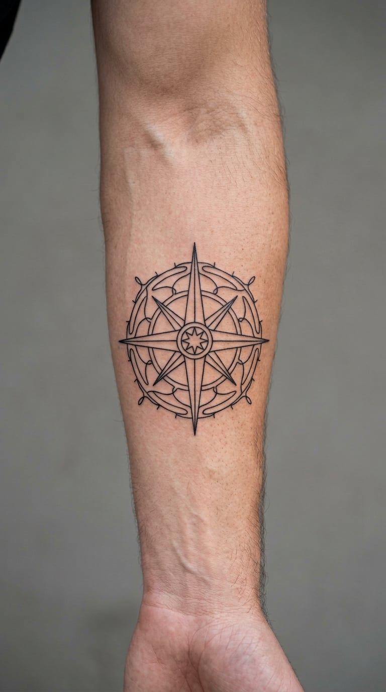 Single-Handed Compass Rose on the Outer Forearm