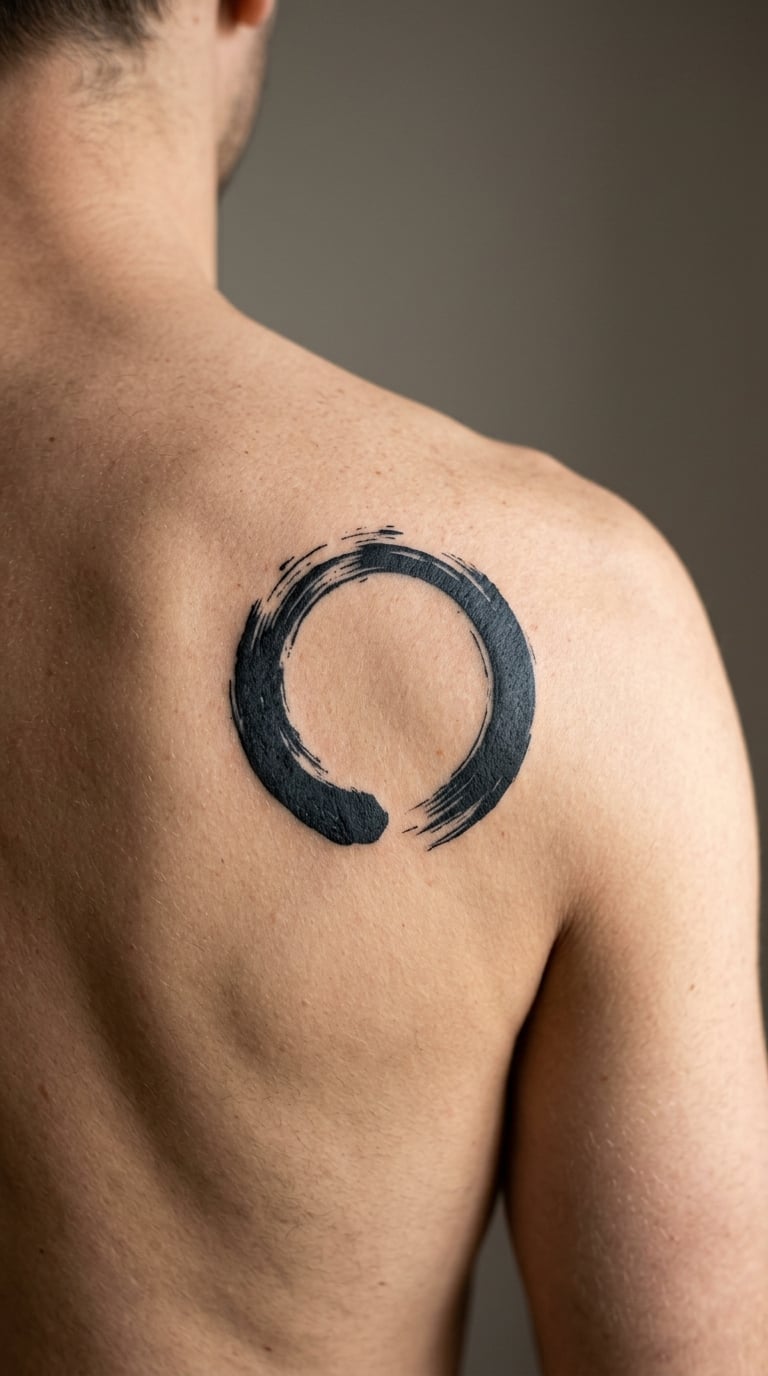 Hand-Drawn Enso Circle on the Back of the Shoulder