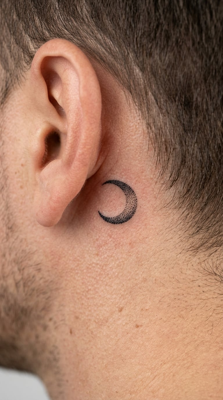 Dotwork Crescent Moon Behind the Ear