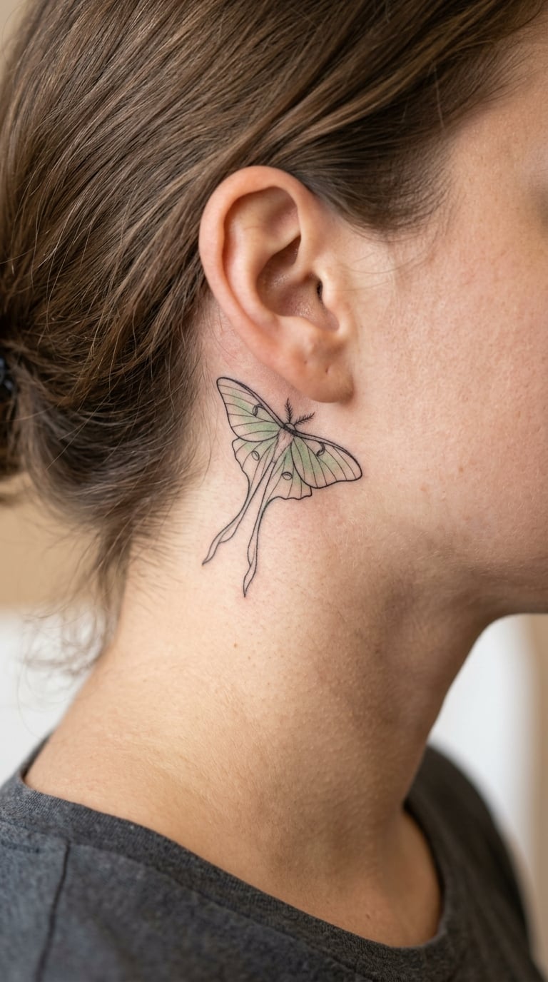 Fine-Line Luna Moth Behind the Ear