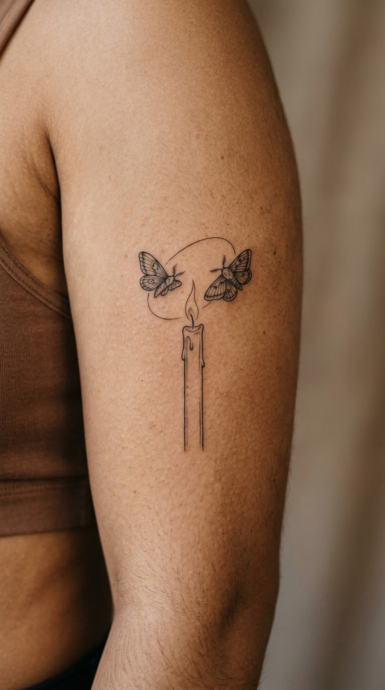 Two Moths Circling a Flame on the Upper Arm
