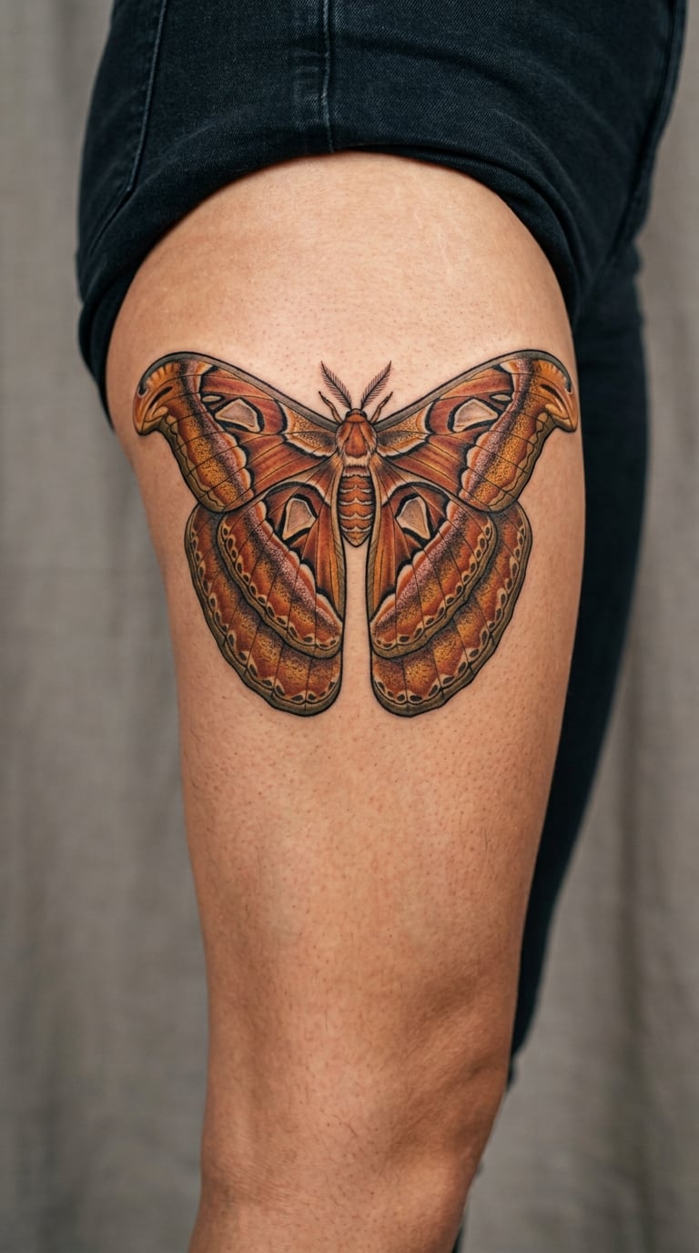 Atlas Moth with Long Tails on the Thigh