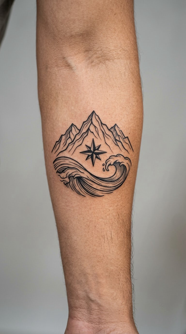 Topographic Mountain Map Over a Nautical Star