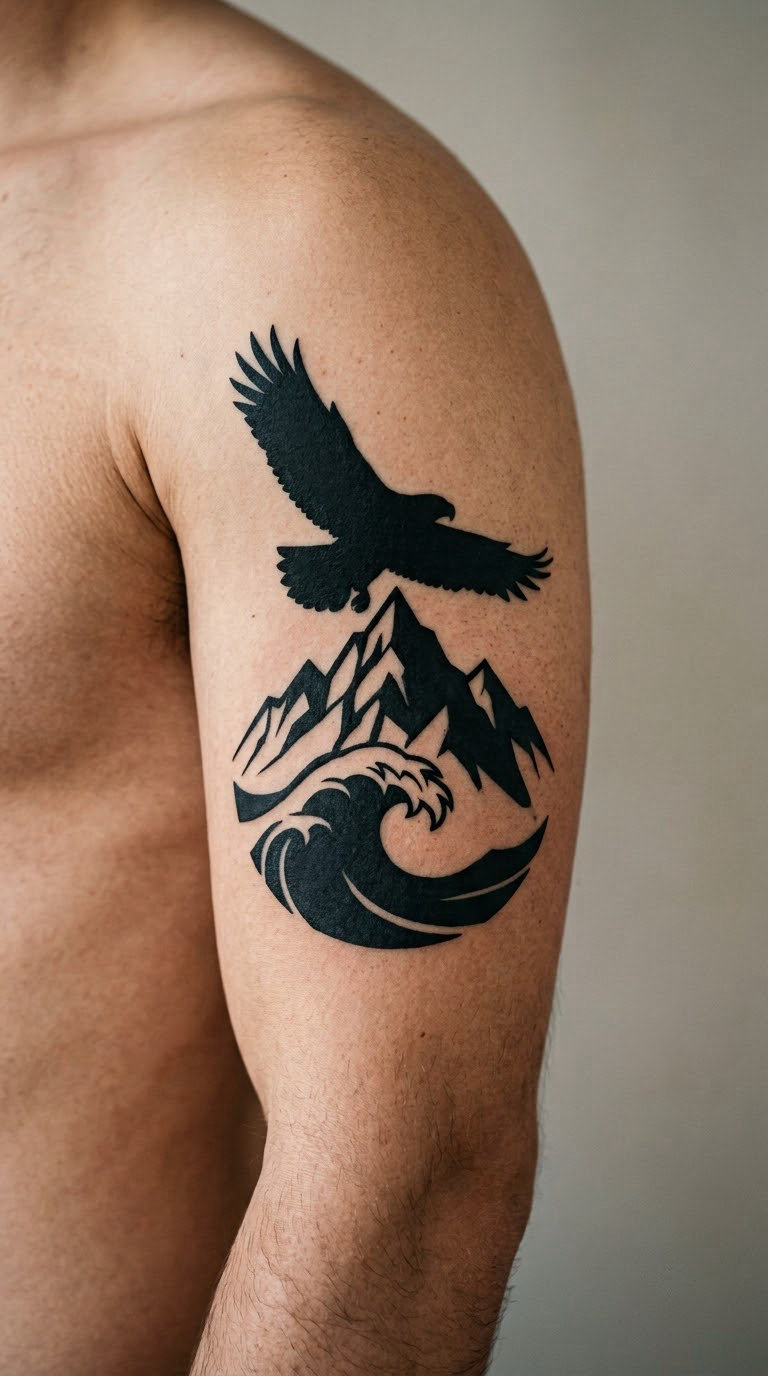 Mountain Eagle Above an Ocean Wave