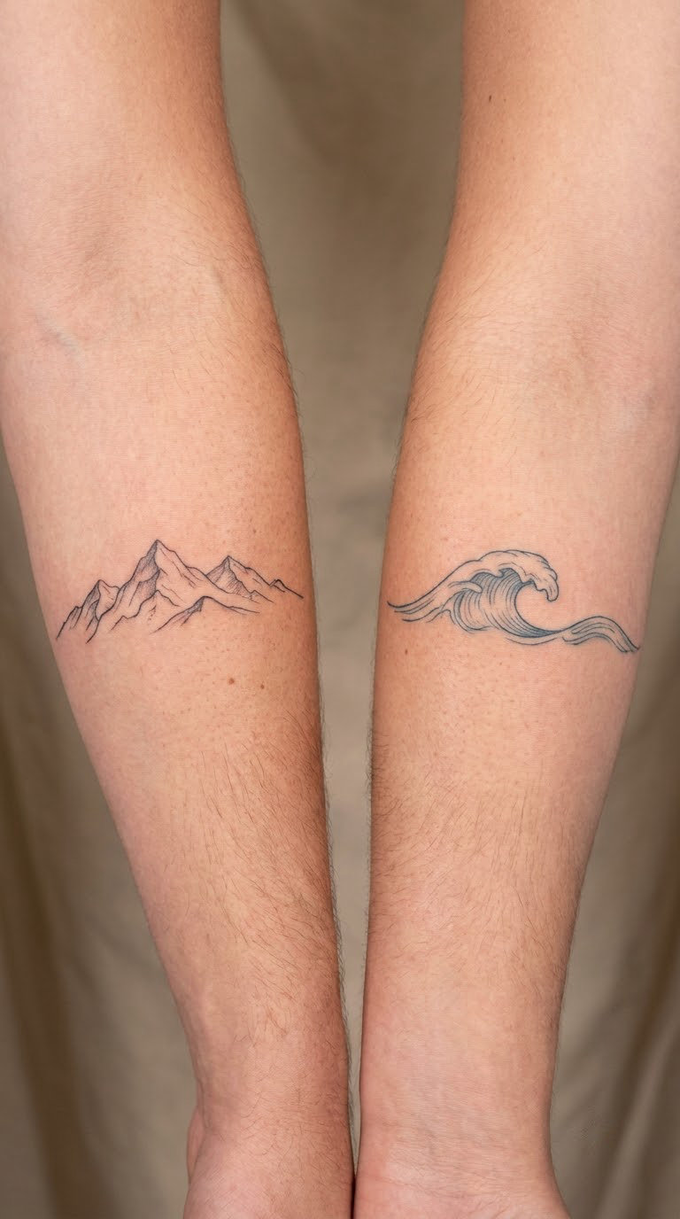 Matching Mountain-and-Ocean Half Sleeves