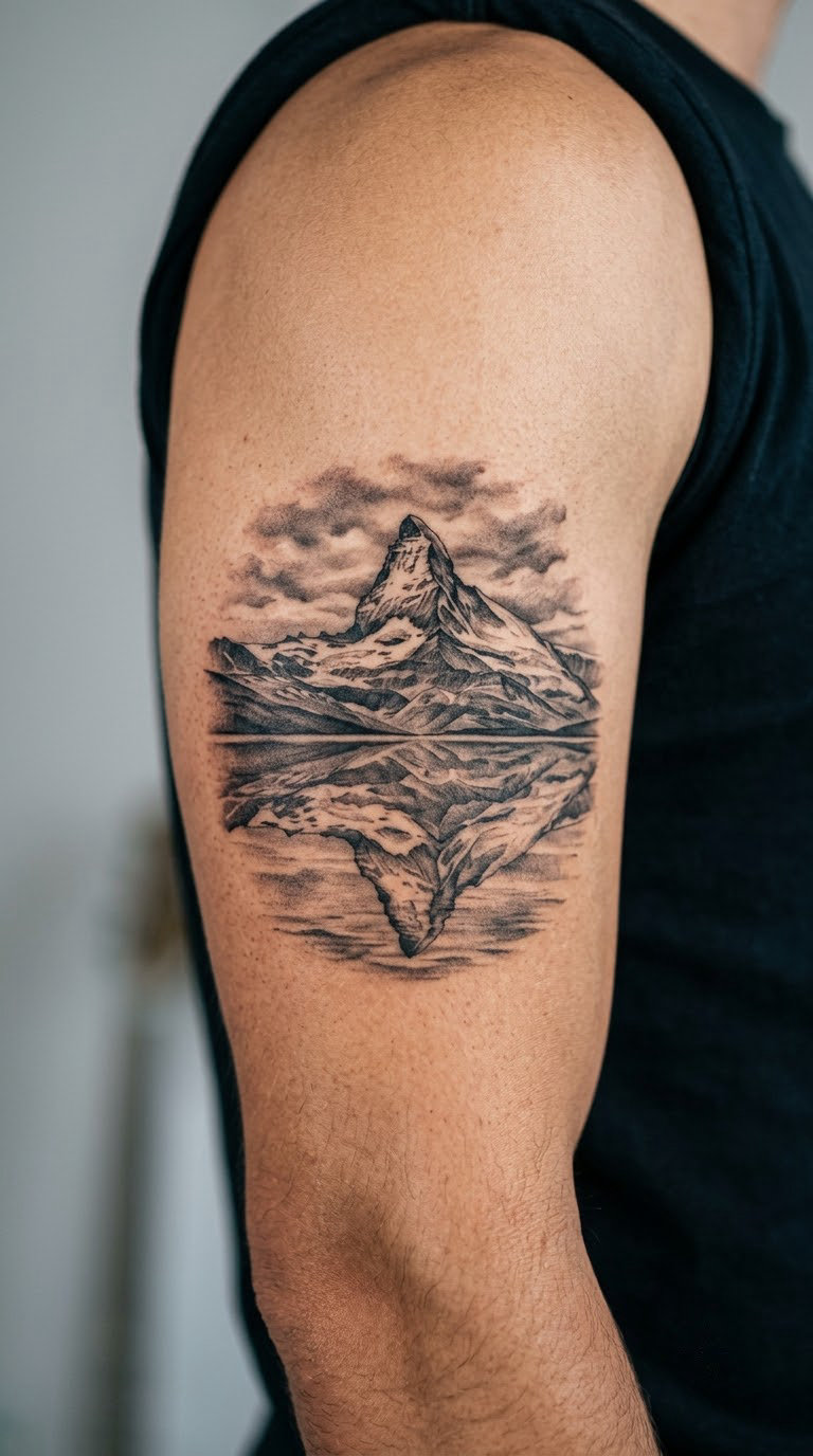 Snow-Capped Mountain Reflected in the Sea