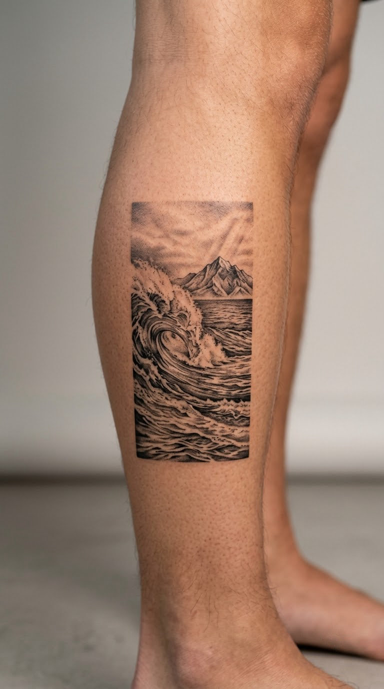 Ocean Wave Cresting Beneath a Distant Peak