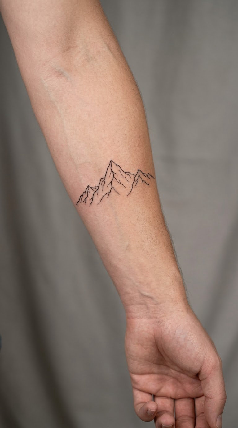 Minimalist Mountain Range Linework