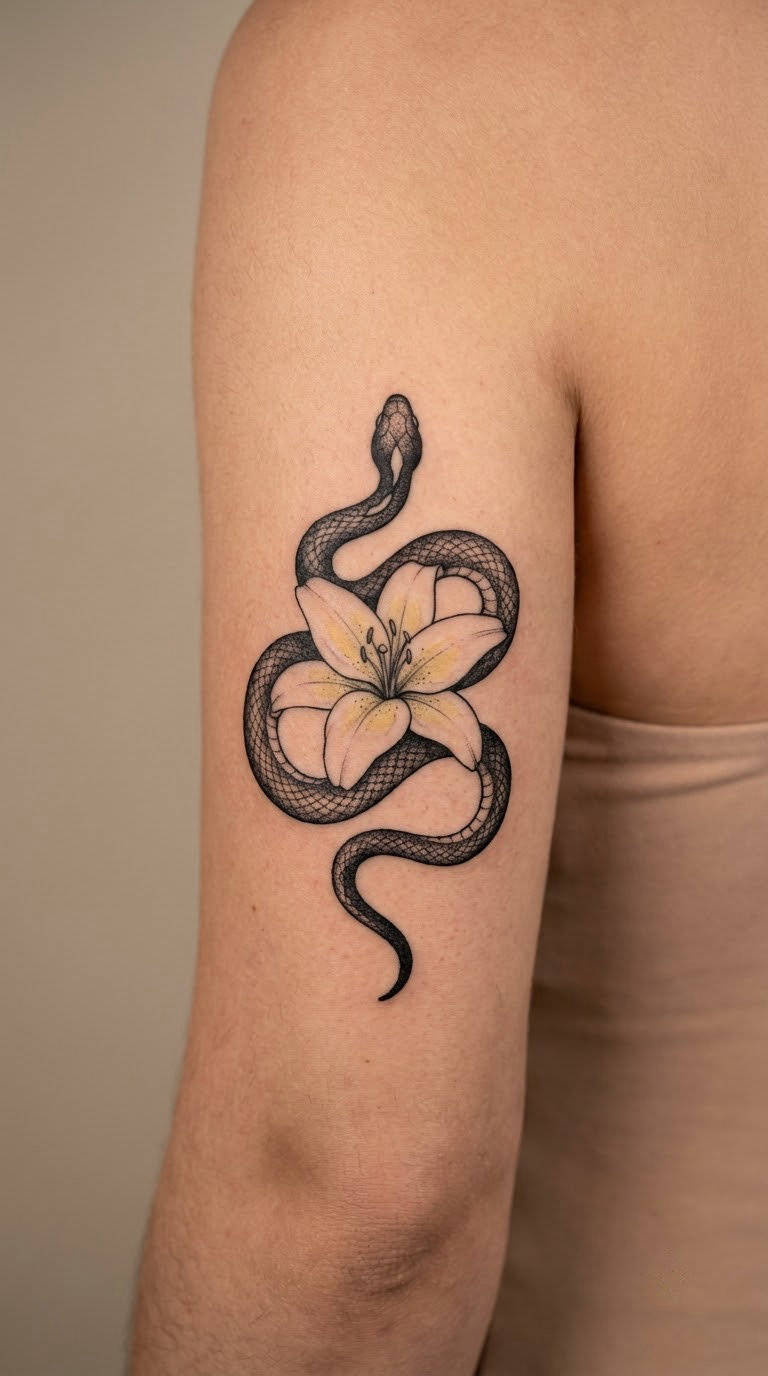 Snake and Lily on the Back of the Arm