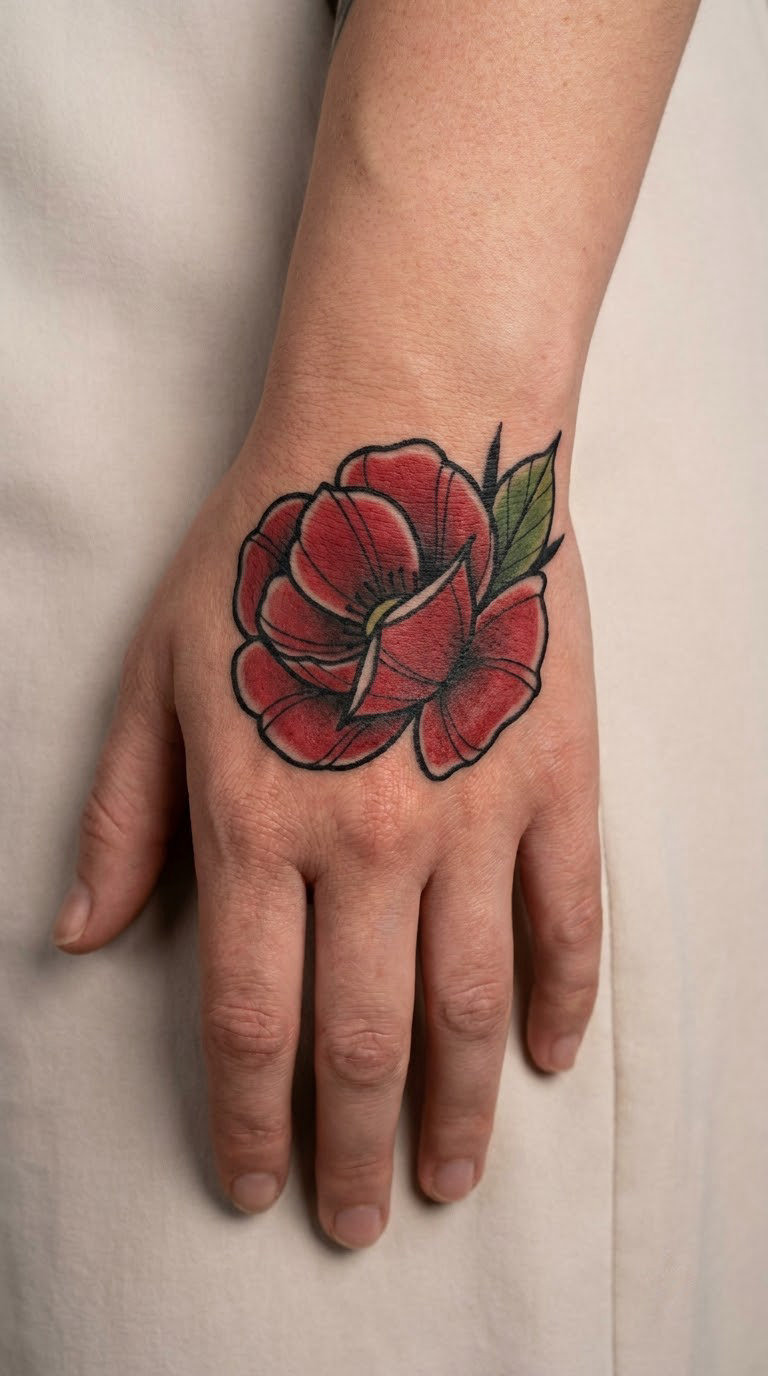 Red Poppy on the Hand