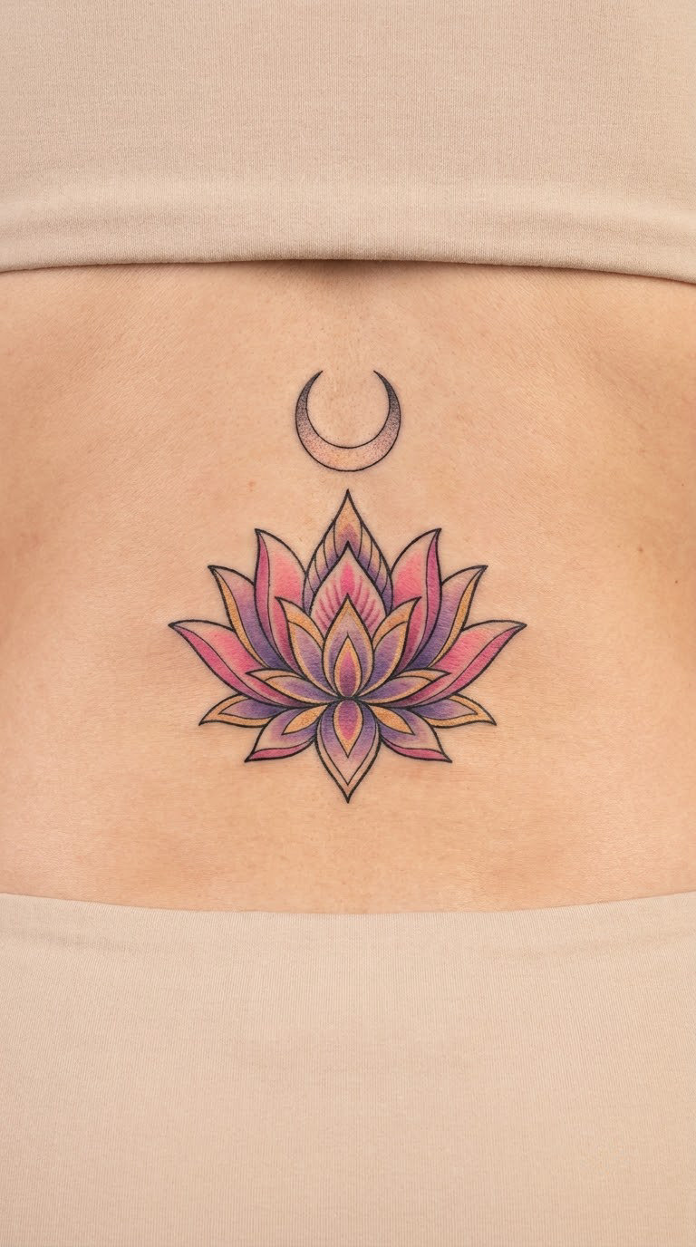 Lotus and Moon on the Lower Back