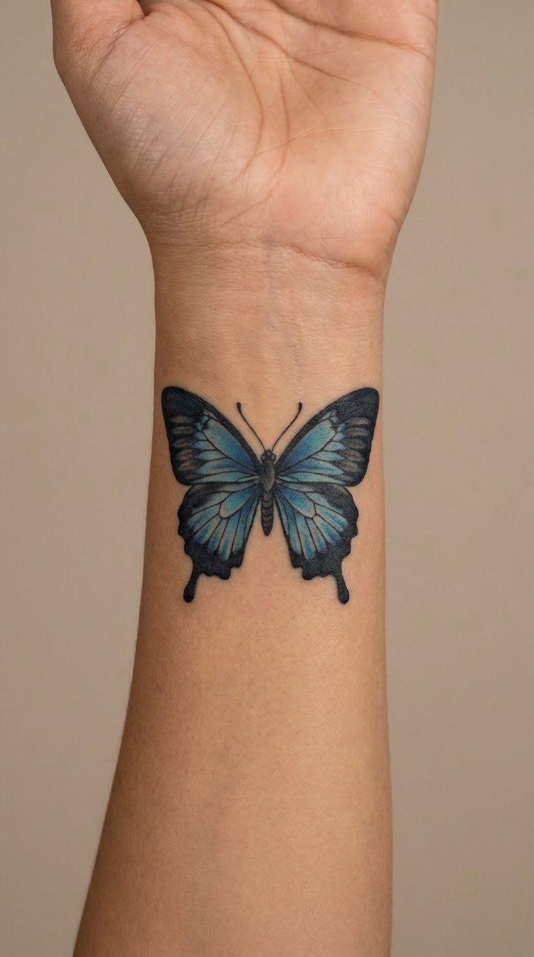 Blue Butterfly on the Wrist