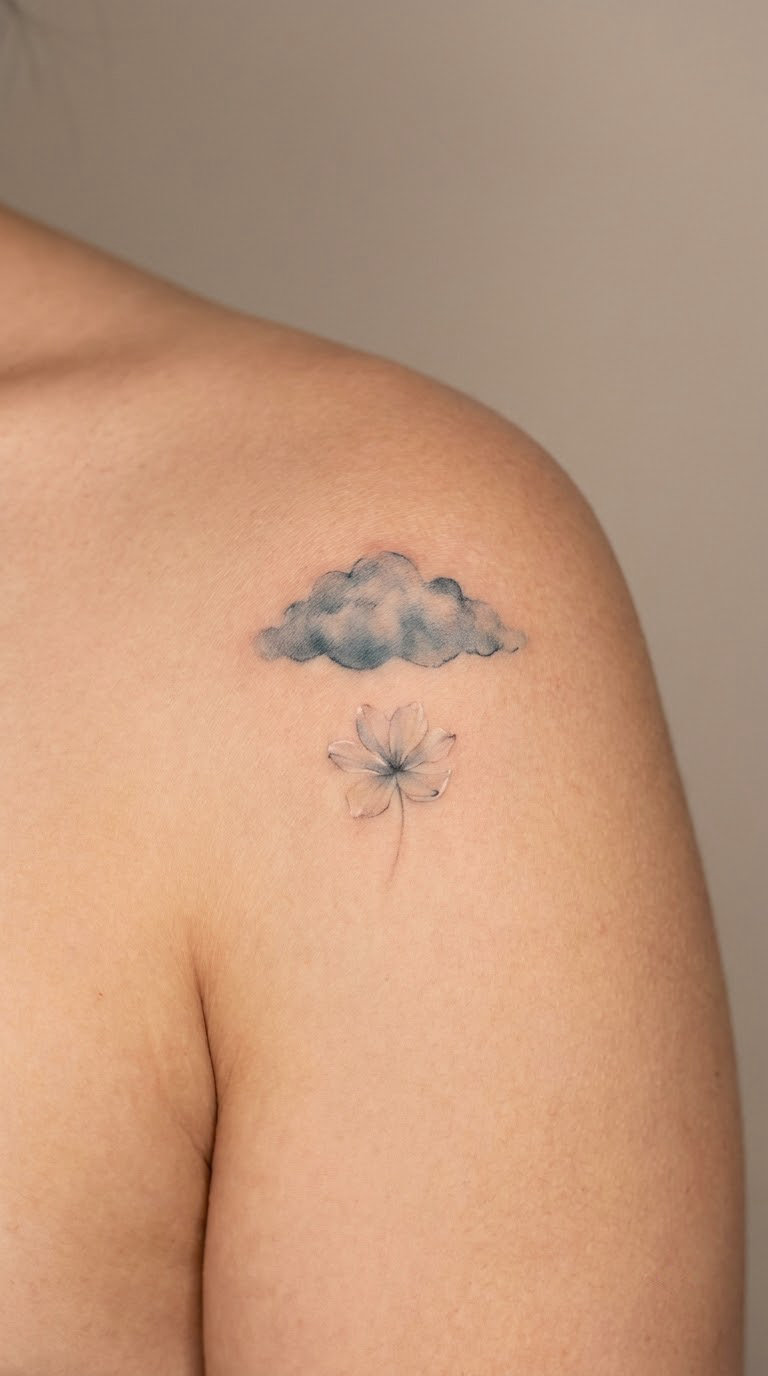 Watercolor Cloud and Flower