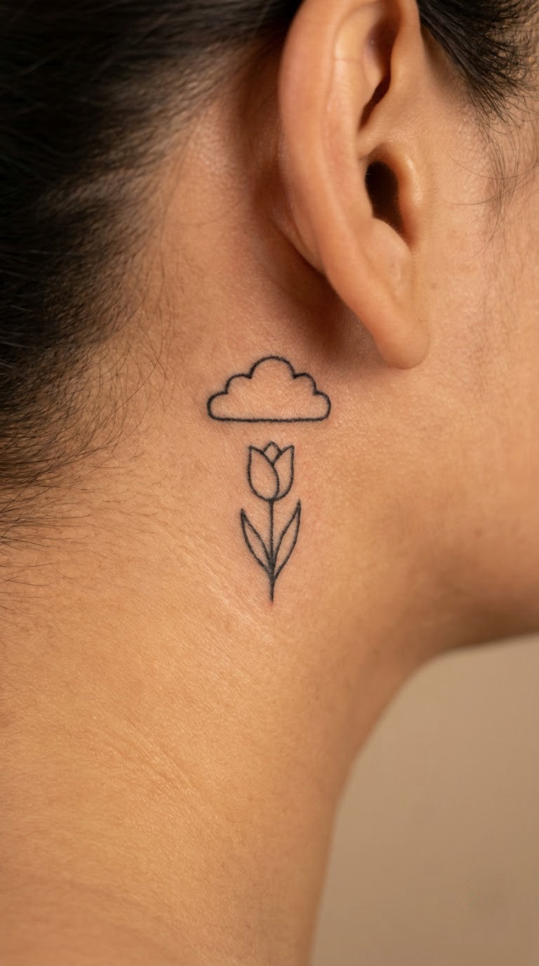 Small Cloud and Tulip Outline
