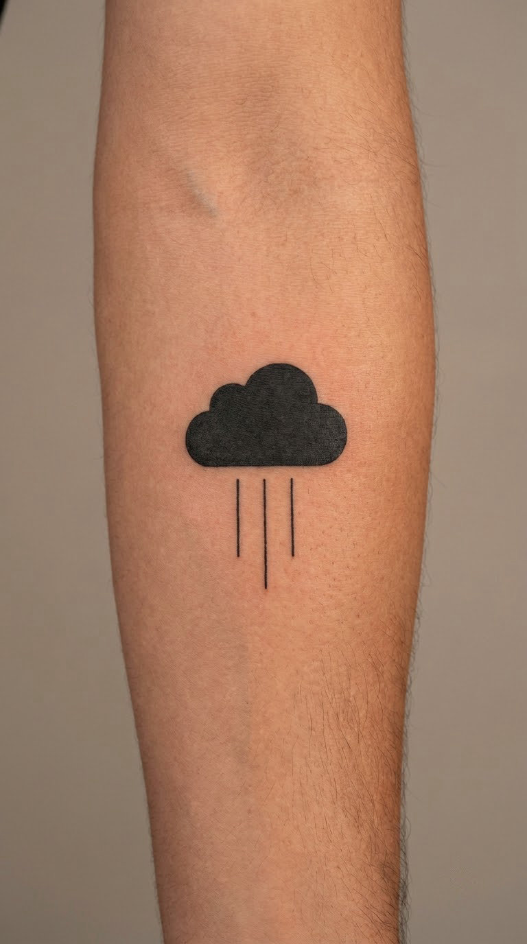 Minimal Blackwork Rain Cloud