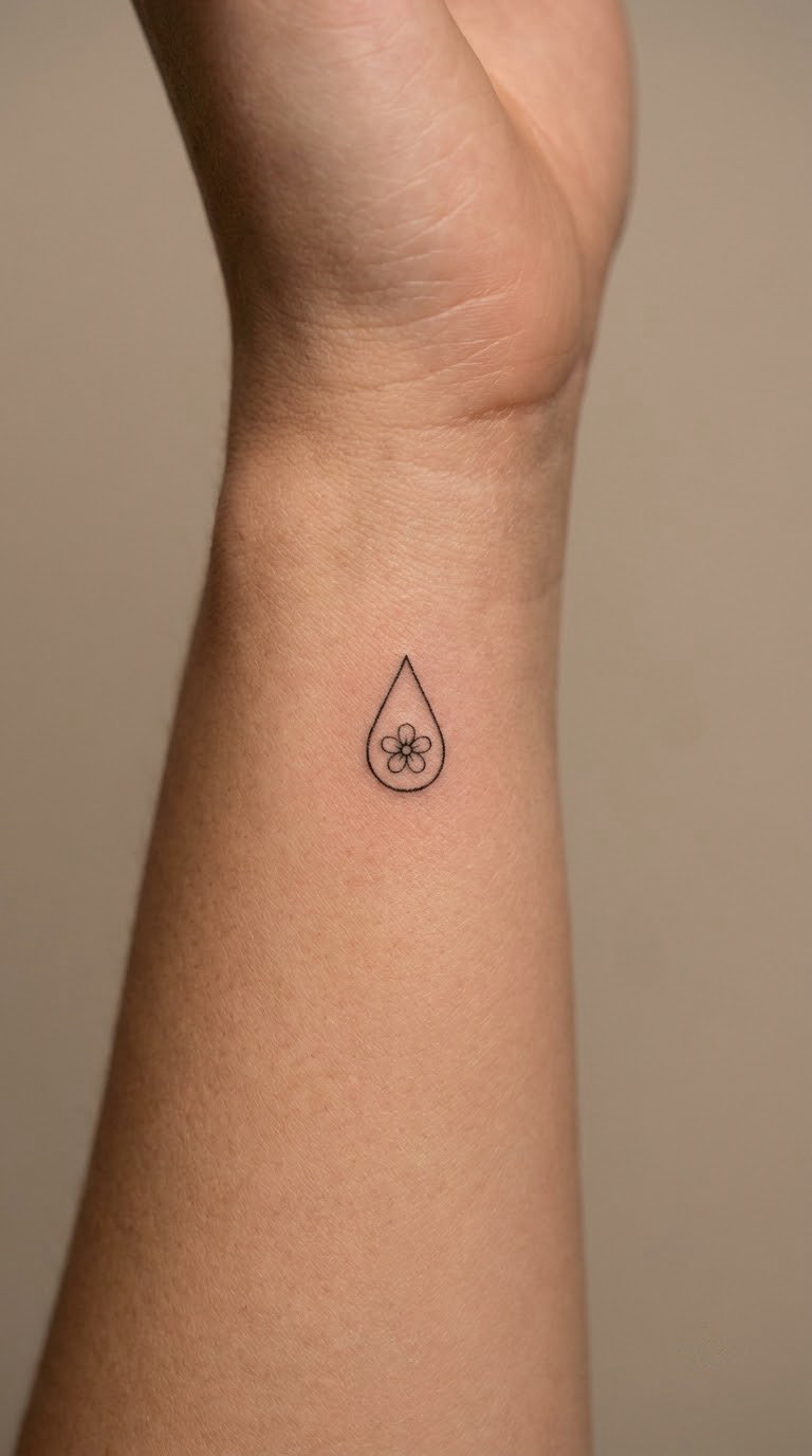 Small Floral Raindrop Tattoo