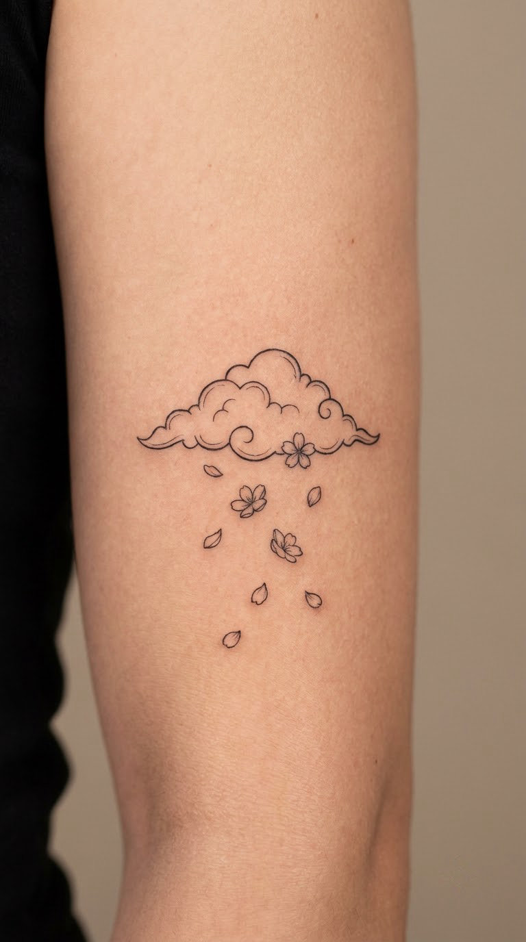 Line-Art Cloud with Falling Petals