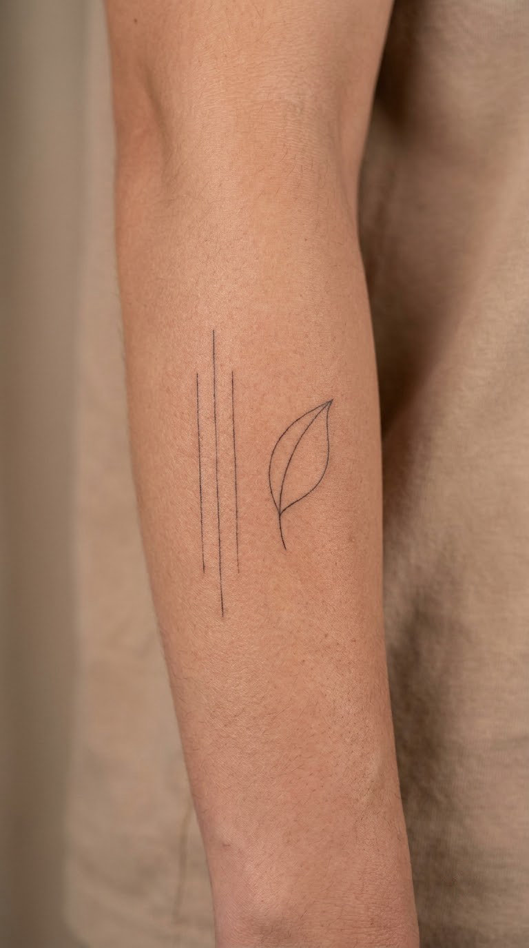 Minimalist Rain Lines and Leaf