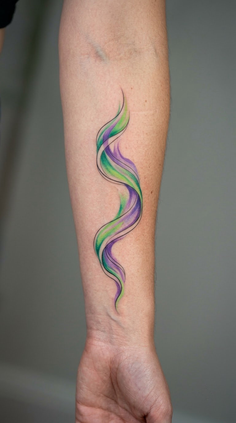 Flowing Green Auroral Ribbon on the Forearm