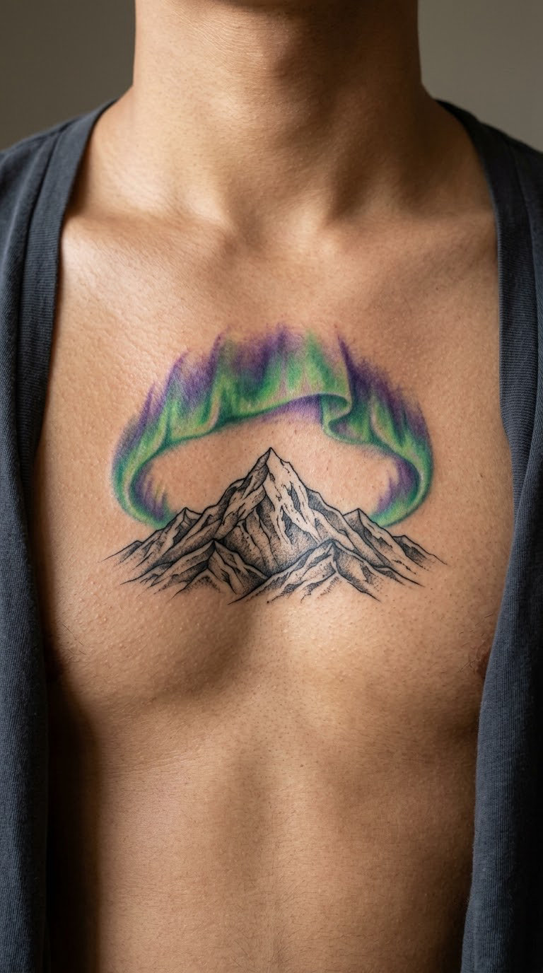 Aurora Arc Framing a Mountain on the Chest