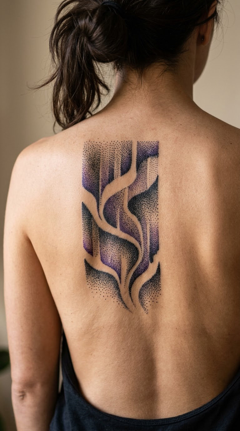 Dotwork Northern Lights on the Shoulder Blade