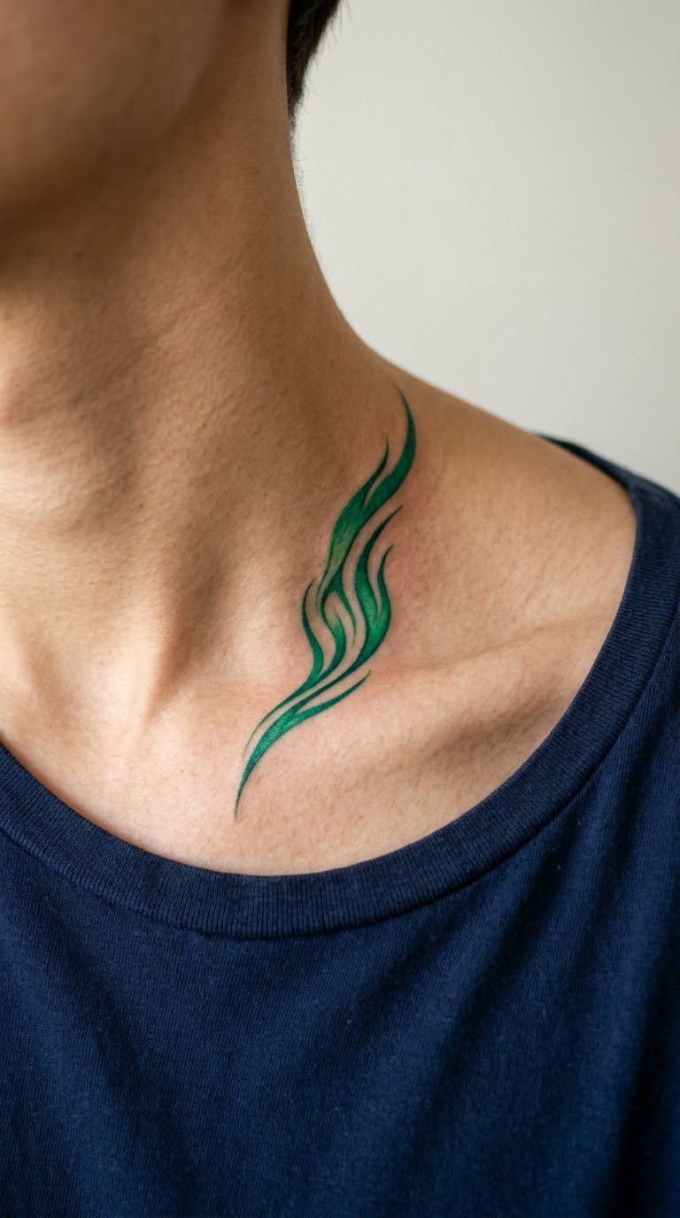 Single Green Flame-Like Aurora on the Collarbone