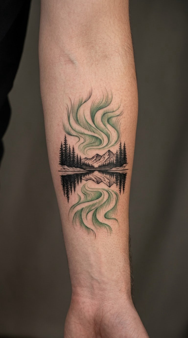 Northern Lights Over the Water on the Forearm